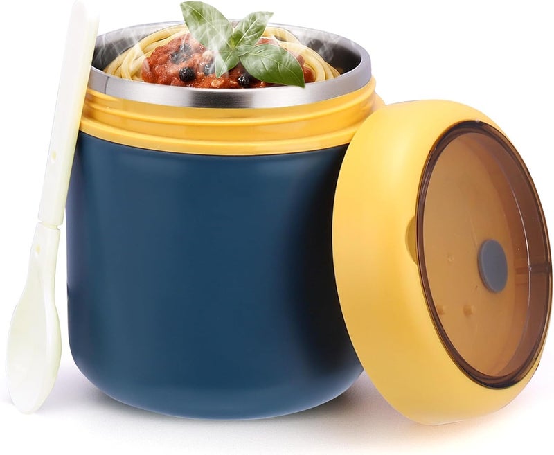 Juome 16oz Kids Thermo for Hot Food - Insulated Vacuum Food Jar Container, Wide Mouth Stainless Steel Soup Thermo Lunch Box for Kids with Spoon, Leakproof (Blue) - Image 1